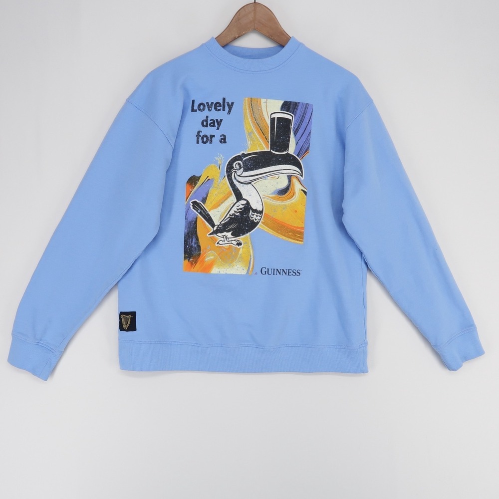 Guinness Sweatshirt Adult L Blue Graphic Crew Neck Relaxed Fit Lovely Day